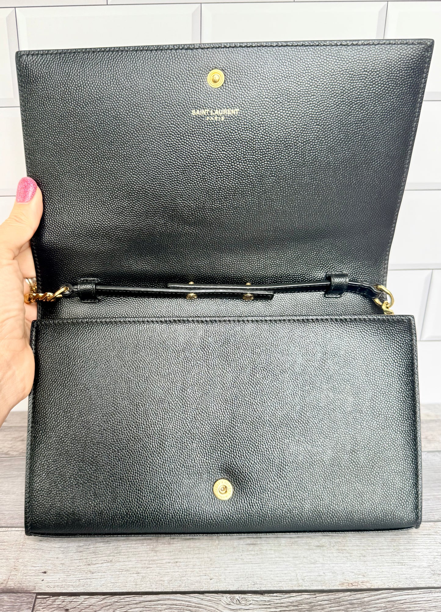 Saint Laurent (YSL) Grain Leather Star Kate Chain Bag (Black) - Excellent