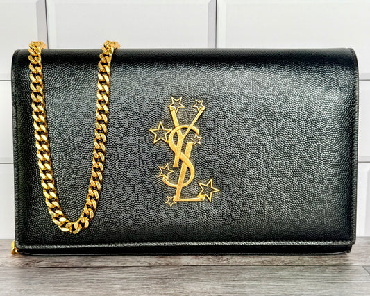 Saint Laurent (YSL) Grain Leather Star Kate Chain Bag (Black) - Excellent