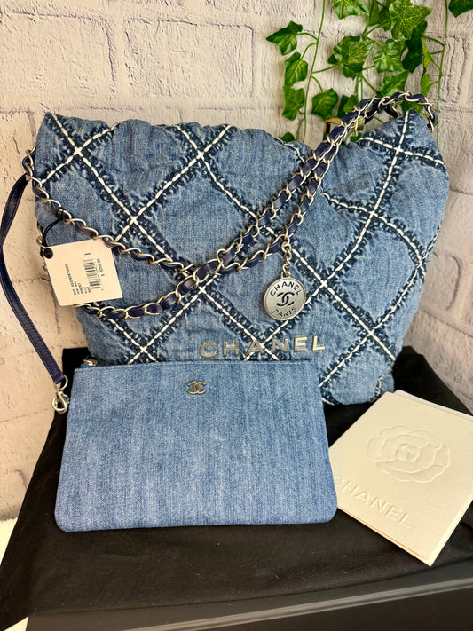 Chanel 22 Denim Hobo Bag w/ Pouch Small (Not Mini) NEW With Tags
