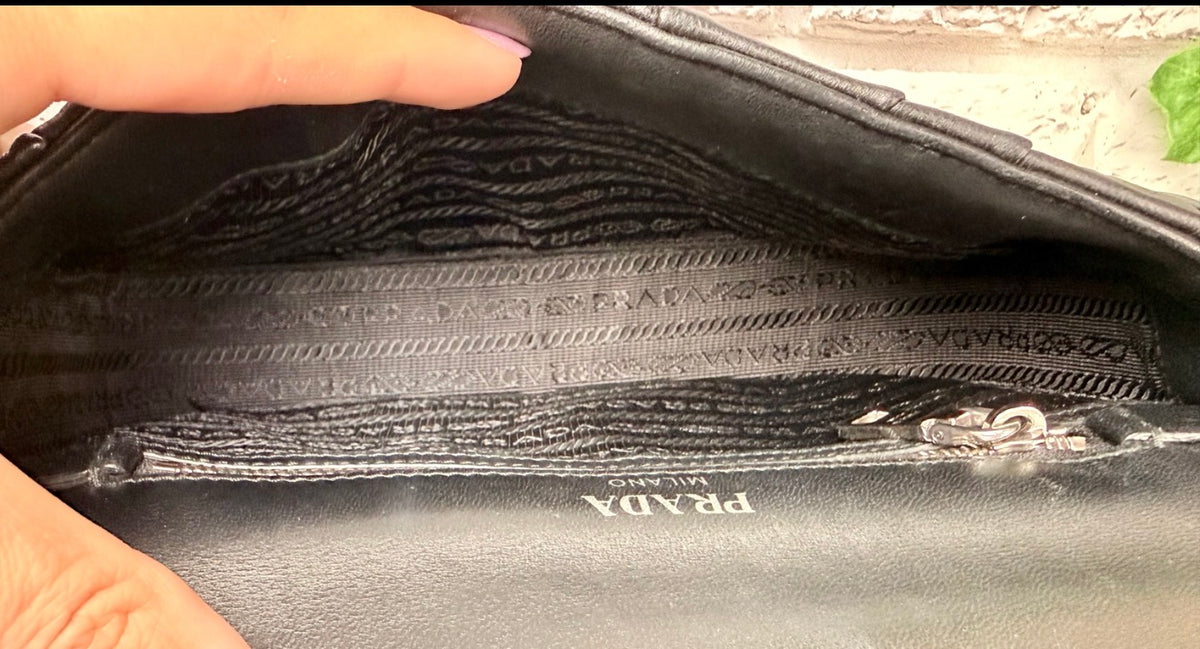 Prada Nappa Leather Gaufre Chain Flap (Black) - Excellent