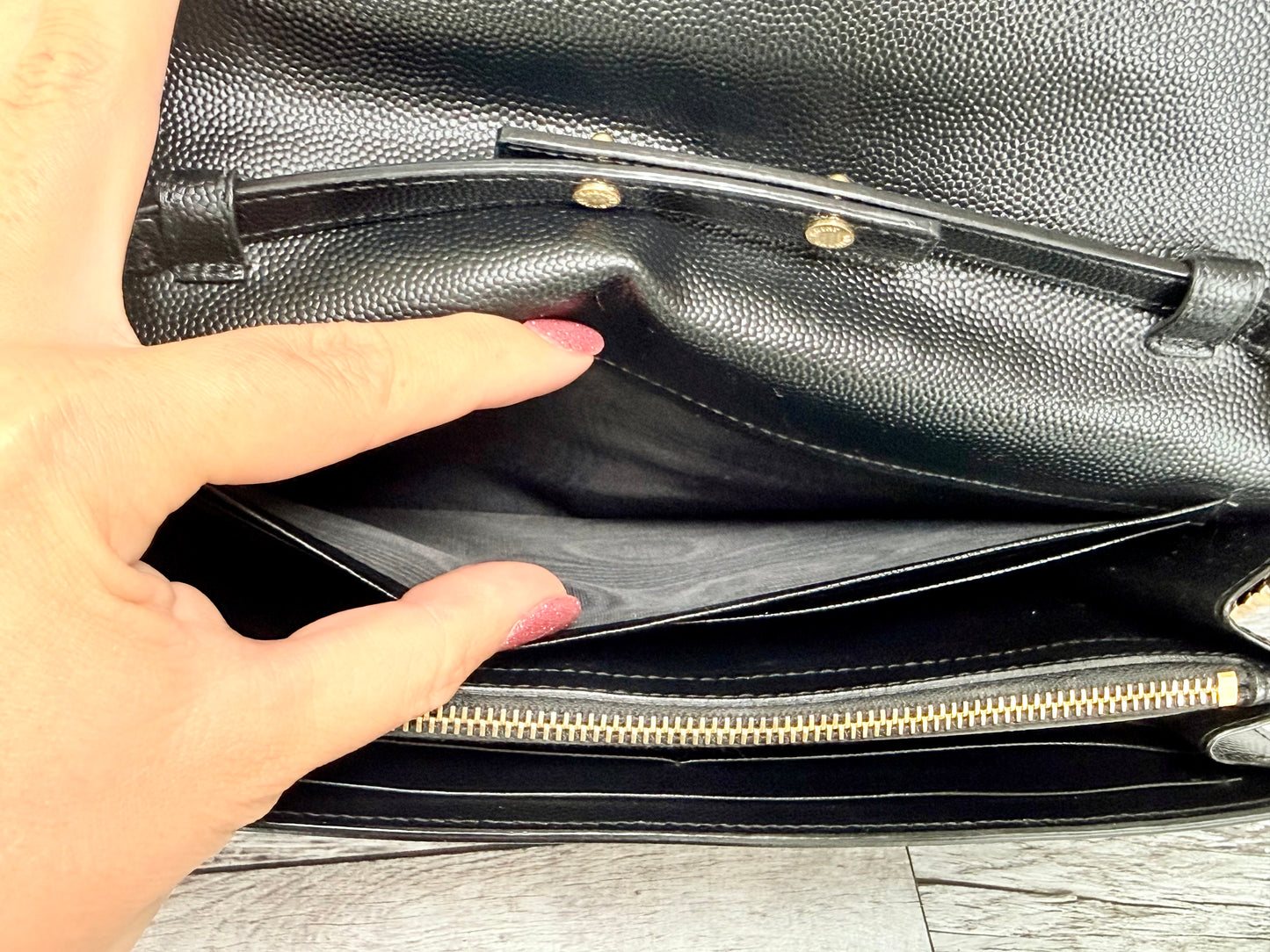 Saint Laurent (YSL) Grain Leather Star Kate Chain Bag (Black) - Excellent