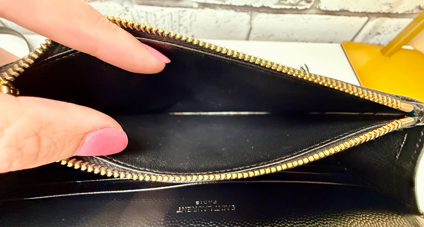 Saint Laurent Grained Leather Cassandre Wallet On Chain - Great/Excellent