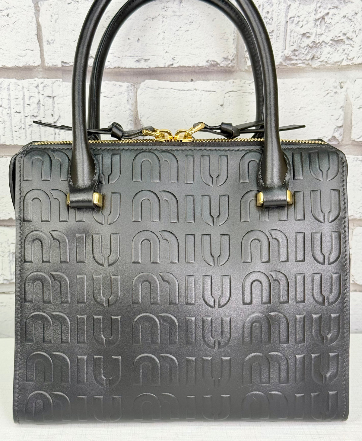 Miu Miu Embossed Leather Shoulder Crossbody Bag (Black) - Excellent