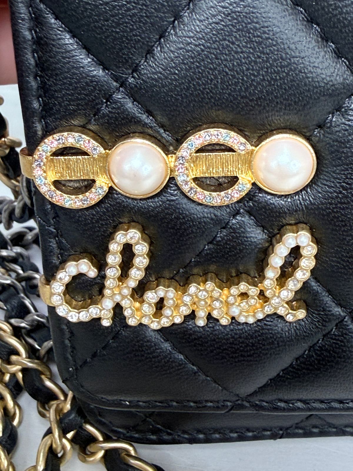 Chanel Coco Clips Wallet On Chain (Black Lambskin) - Excellent