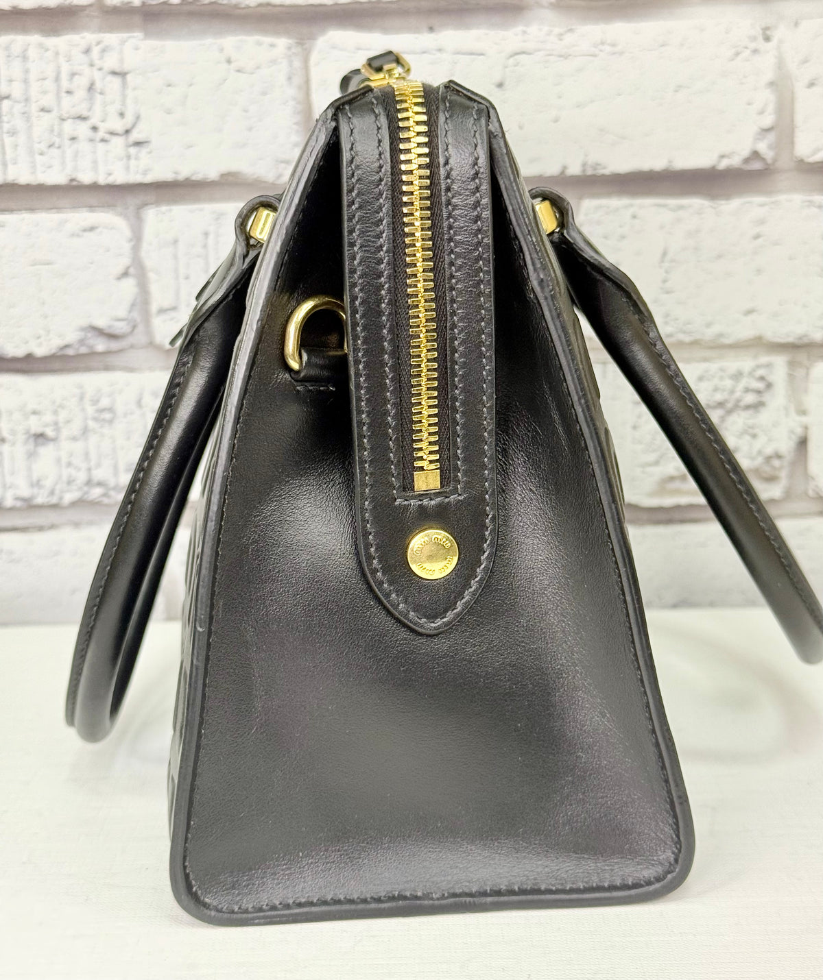 Miu Miu Embossed Leather Shoulder Crossbody Bag (Black) - Excellent