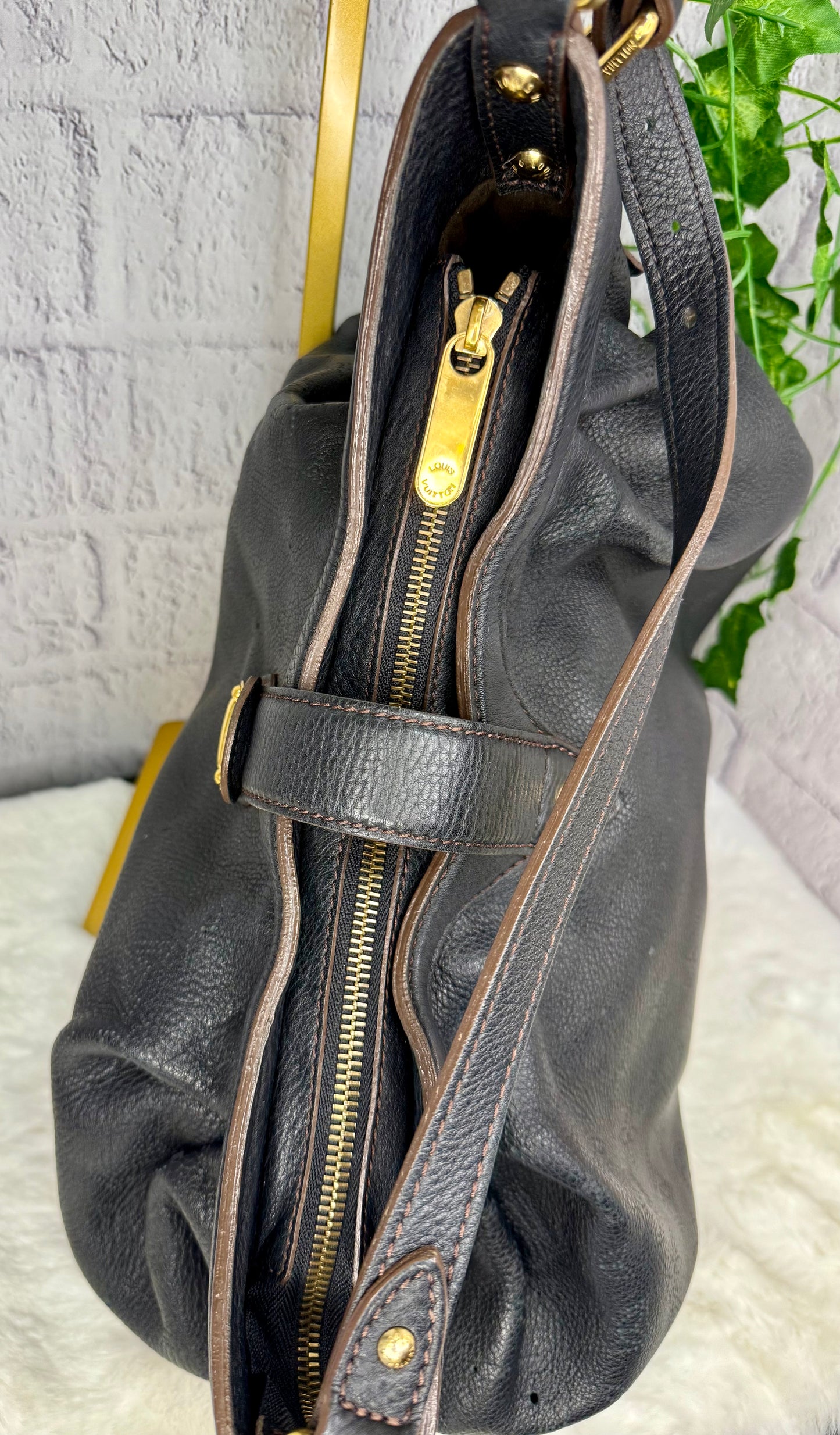 Louis Vuitton Black Mahina Leather XS Hobo