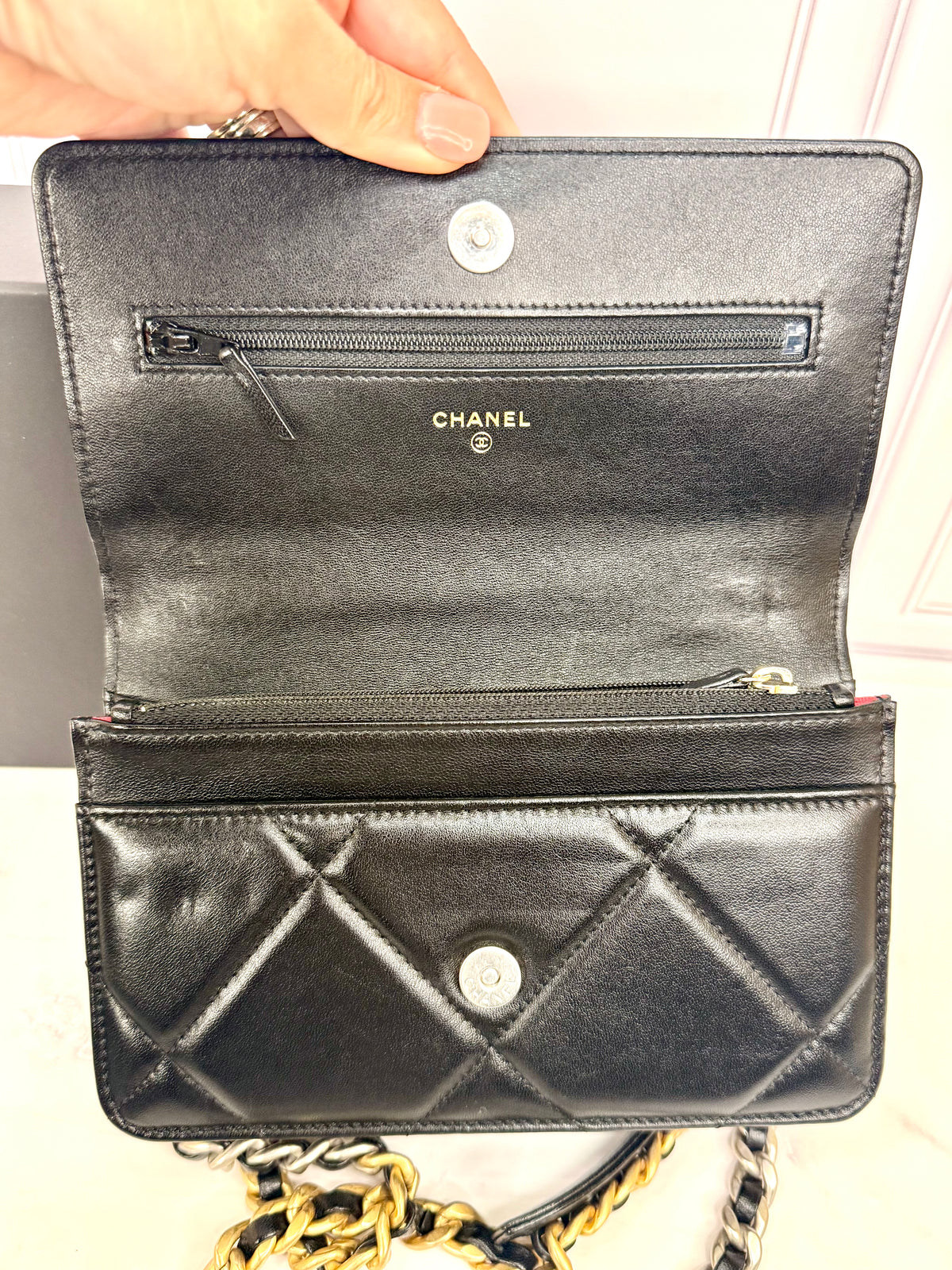 Chanel 19 Lambskin WOC (Black) - Excellent