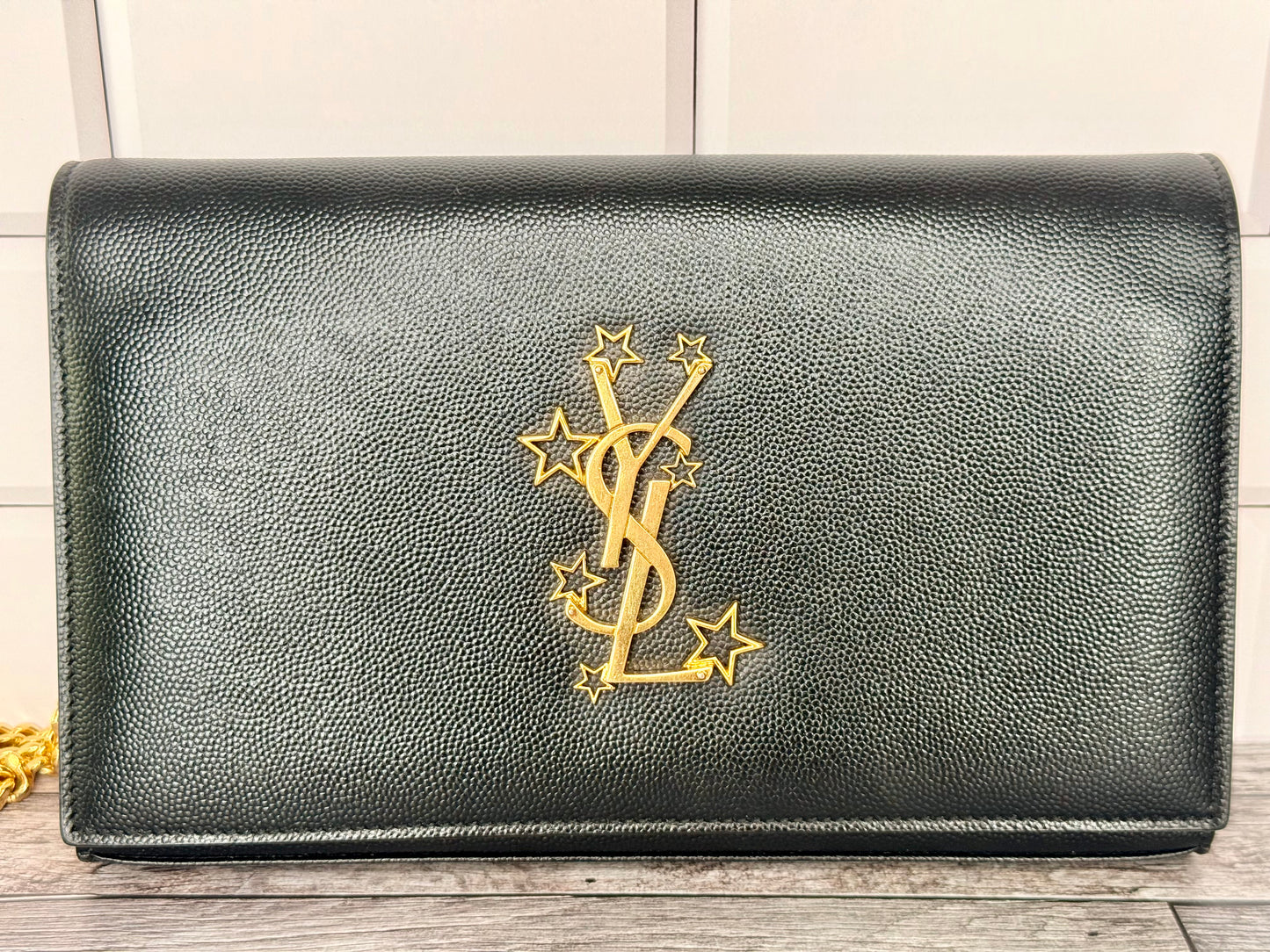 Saint Laurent (YSL) Grain Leather Star Kate Chain Bag (Black) - Excellent
