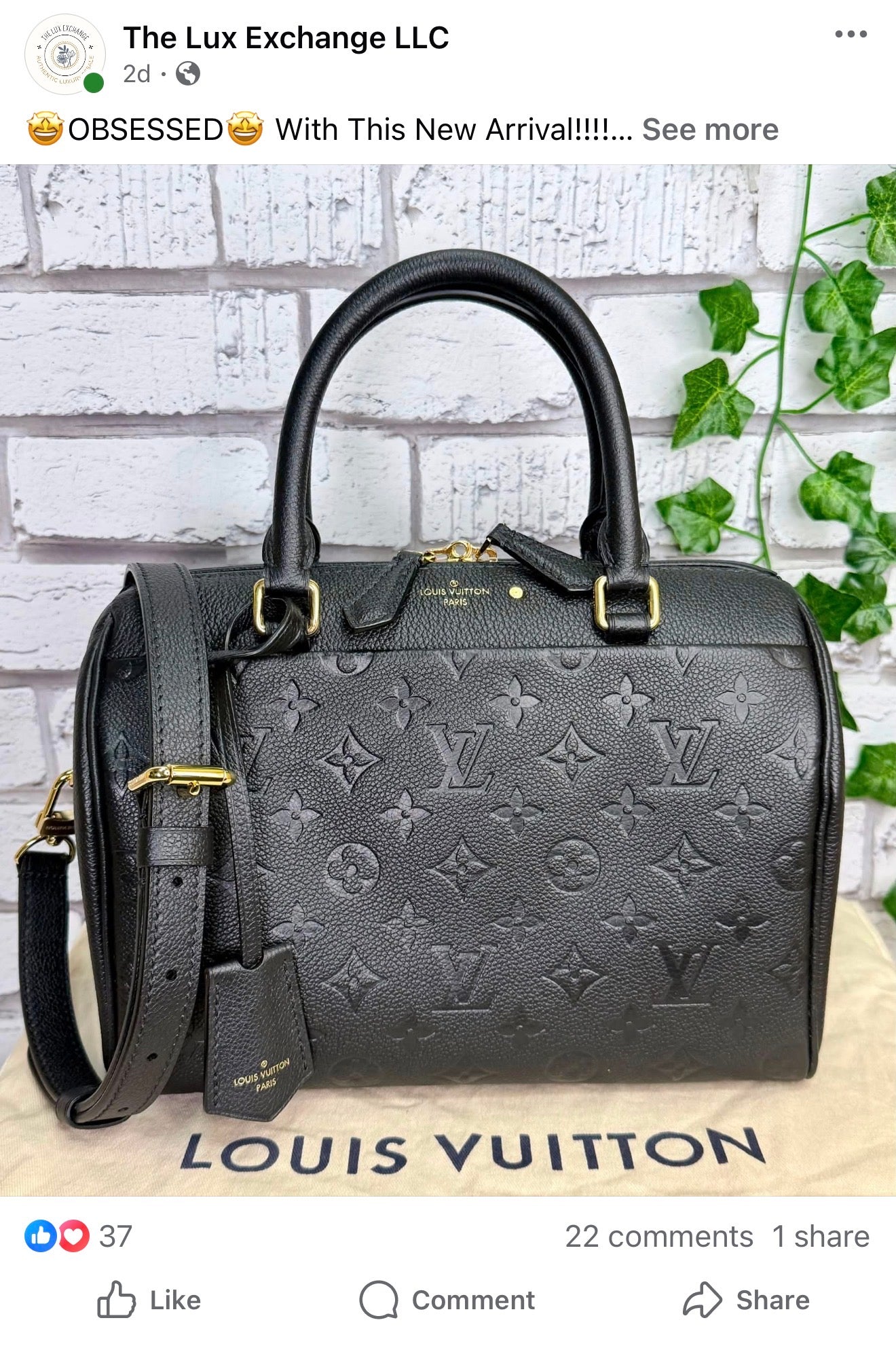 Louis Vuitton Empreinte Leather Speedy 25 Bandouliere (Black) - Pristine