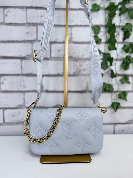 Louis Vuitton Bubblegram Wallet On Strap (Blue Glacier) - Great/Excellent