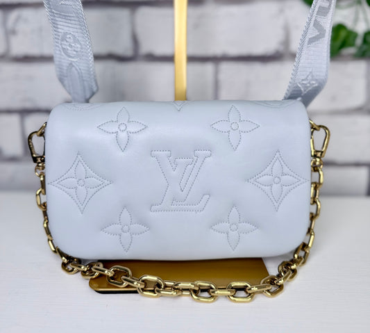 Louis Vuitton Bubblegram Wallet On Strap (Blue Glacier) - Great/Excellent