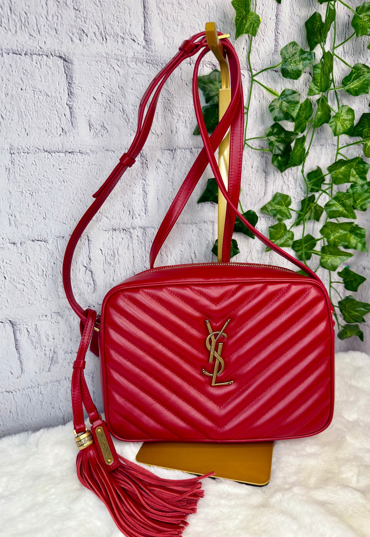 YSL Saint Laurent Red Lou Camera Bag