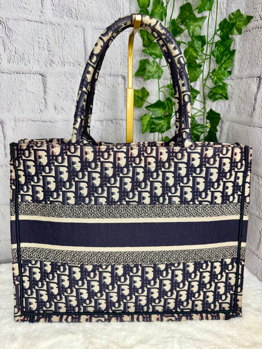 Christian DIOR Medium Jaquard Oblique Book Tote - Ecru/Blue