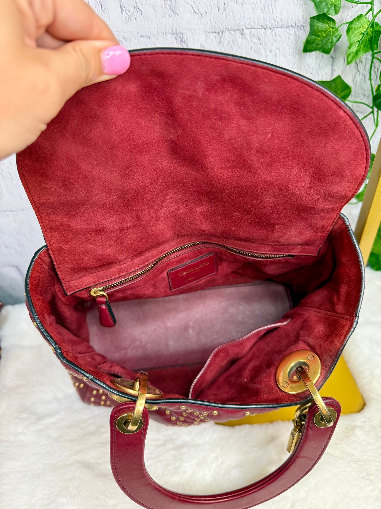 DIOR Gold Studded Cannage Leather Lady Dior
