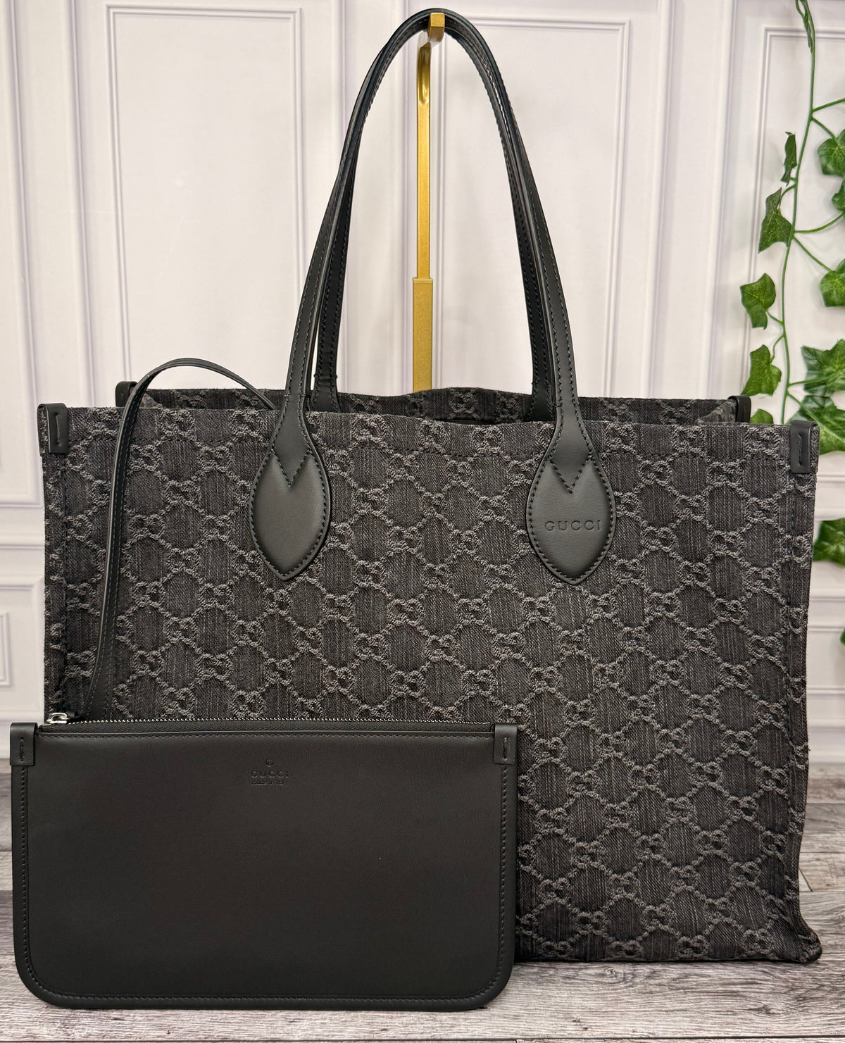 Gucci Denim Ophidia Large Shopper Tote (Black) - Like New