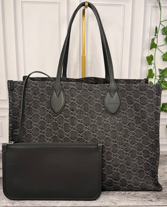 Gucci Denim Ophidia Large Shopper Tote (Black) - Like New