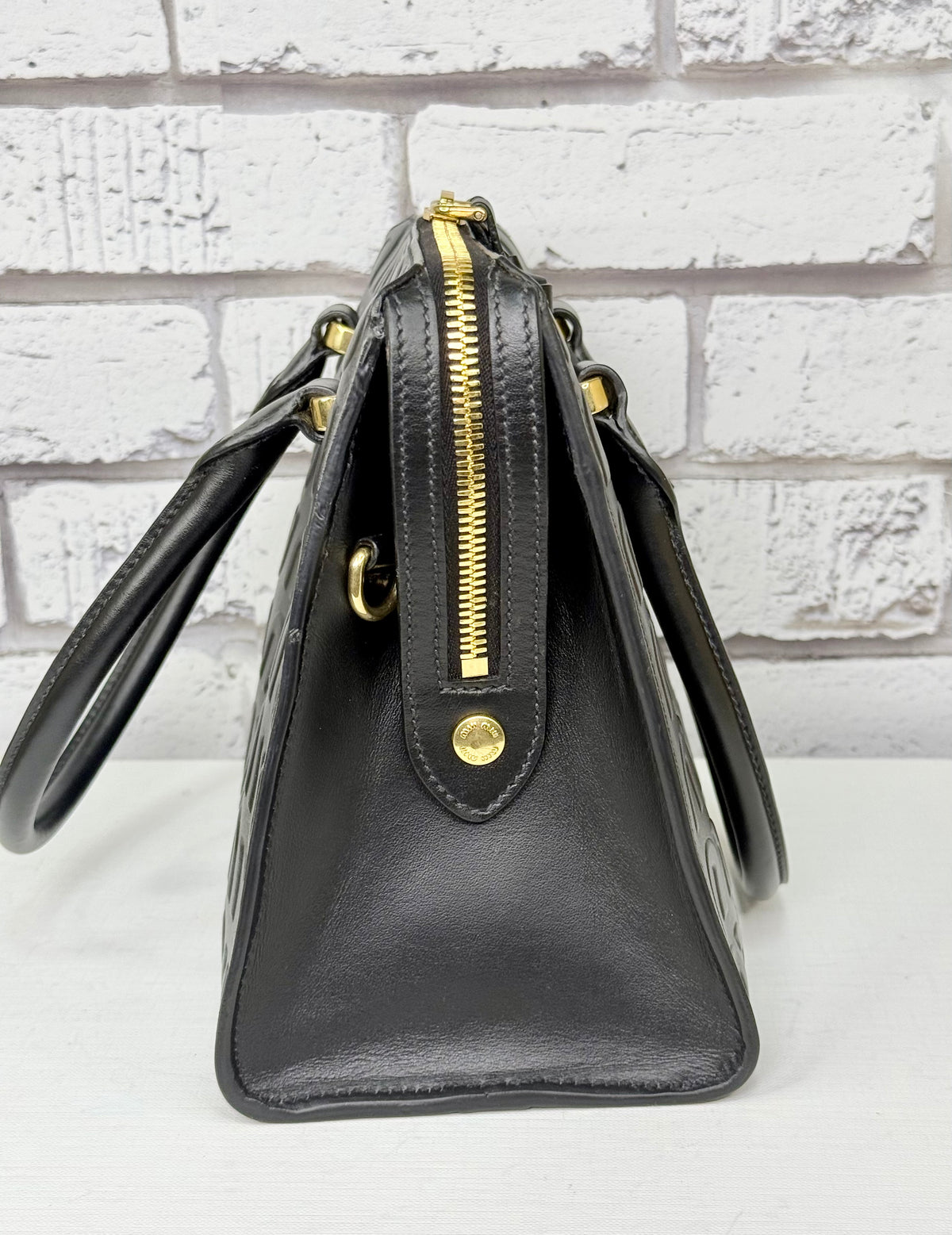 Miu Miu Embossed Leather Shoulder Crossbody Bag (Black) - Excellent