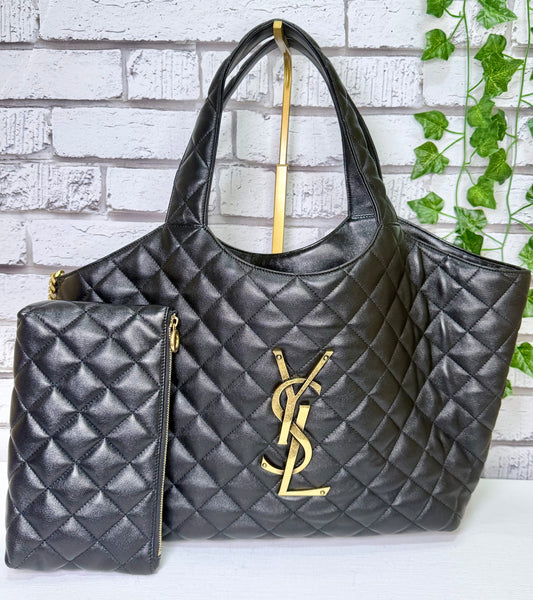 YSL Nappa Leather iCare Tote Bag Medium (Black) - Pristine