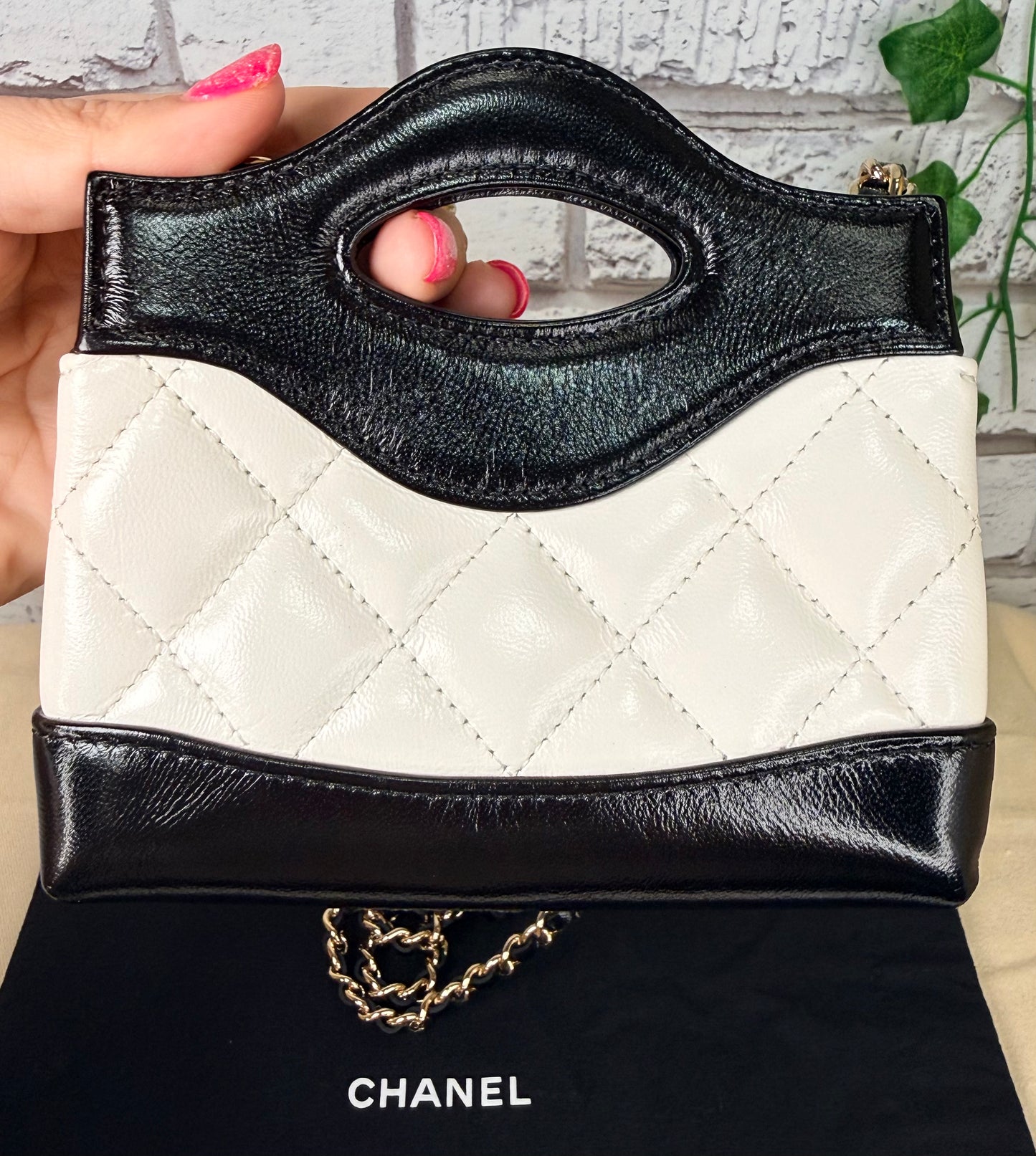 Chanel 31 Micro/Nano Shiny Calfskin Shopping Bag (White & Black) - New
