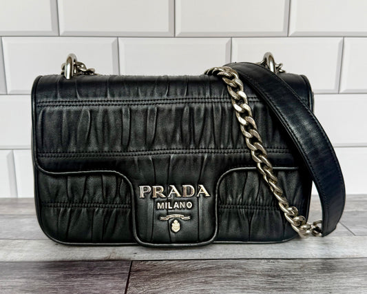 Prada Nappa Leather Gaufre Chain Flap (Black) - Excellent