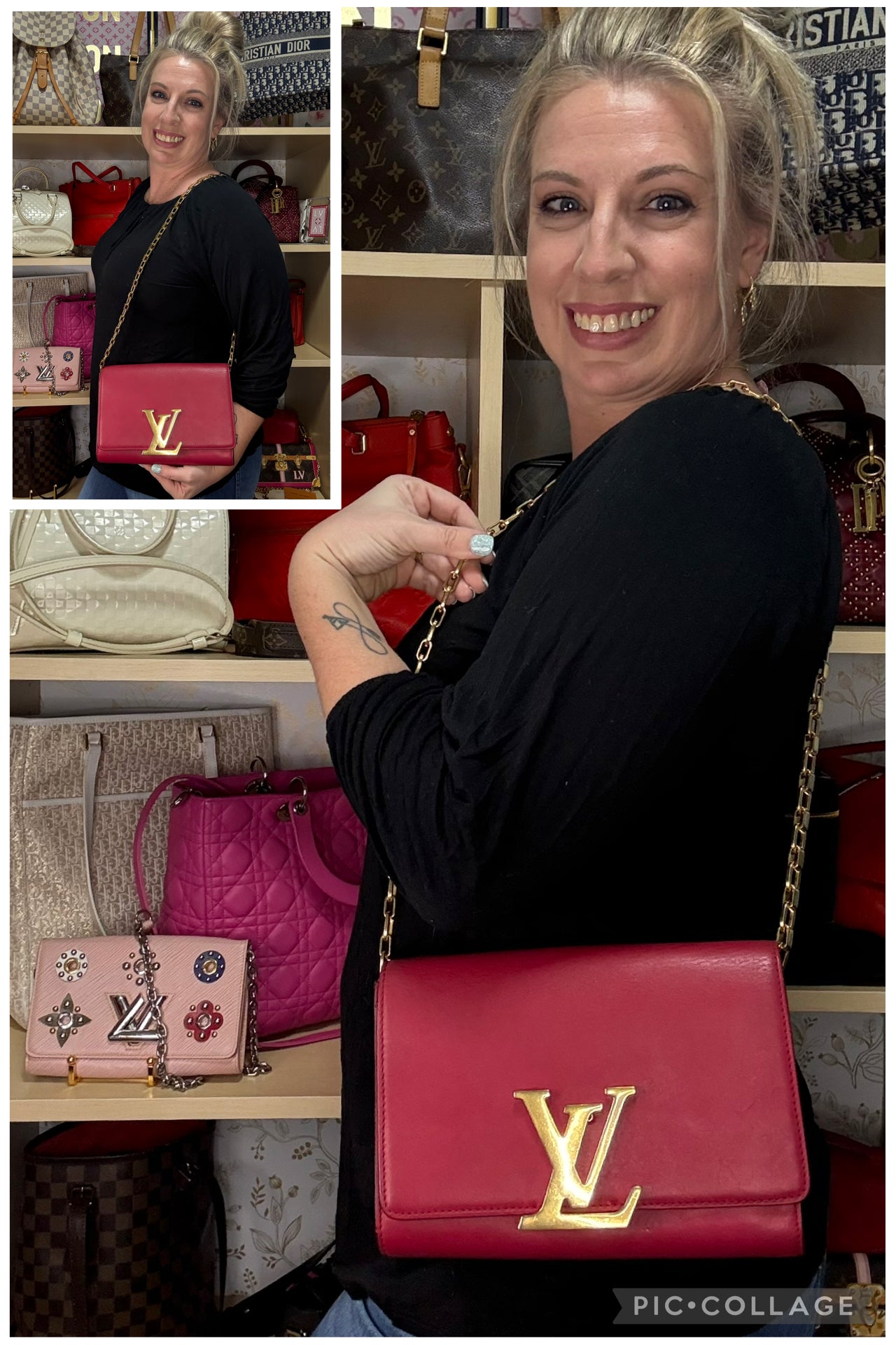 Louis Vuitton Calfskin Chain Louise MM - Raspberry