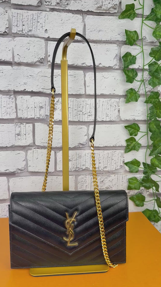 Saint Laurent Grained Leather Cassandre Wallet On Chain - Great/Excellent